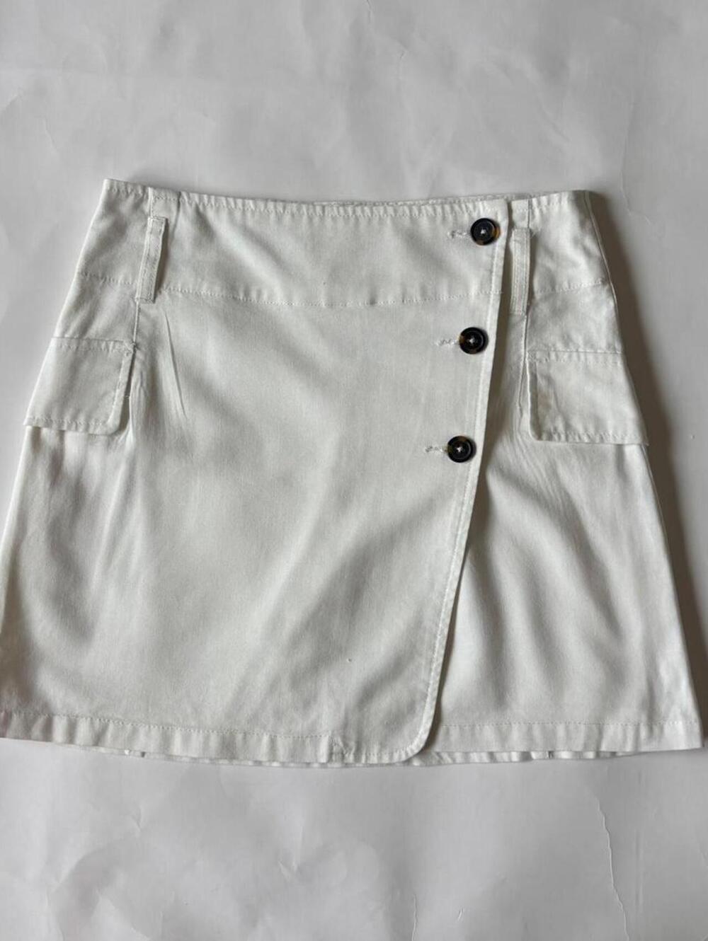 A LOVES A WHITE LINEN COTTON WRAP MINI SKIRT SIZE 2